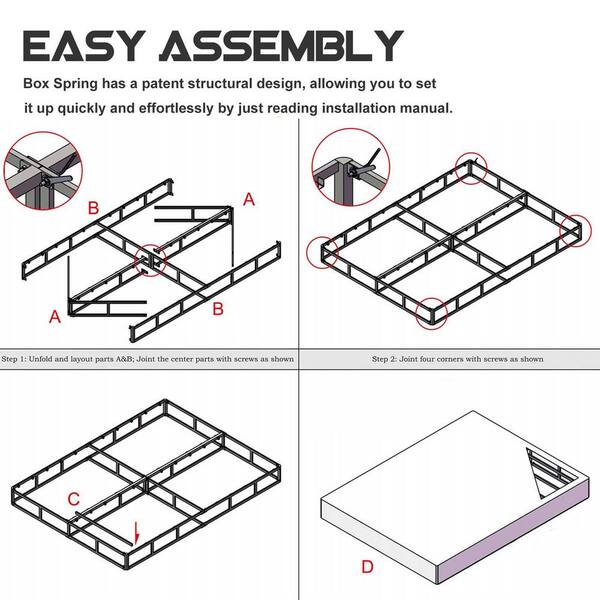 HOMZENE - 9 in. King Size Box Spring with Metal Structure, Mattress Foundation with Frabric Cover, Easy Assembly and No Squeak