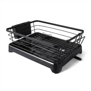 Stainless Steel Rust-Proof Drying Dish Rack Space-Saving, Anti-Slip, and Removable Utensil Holder with Tray, Black