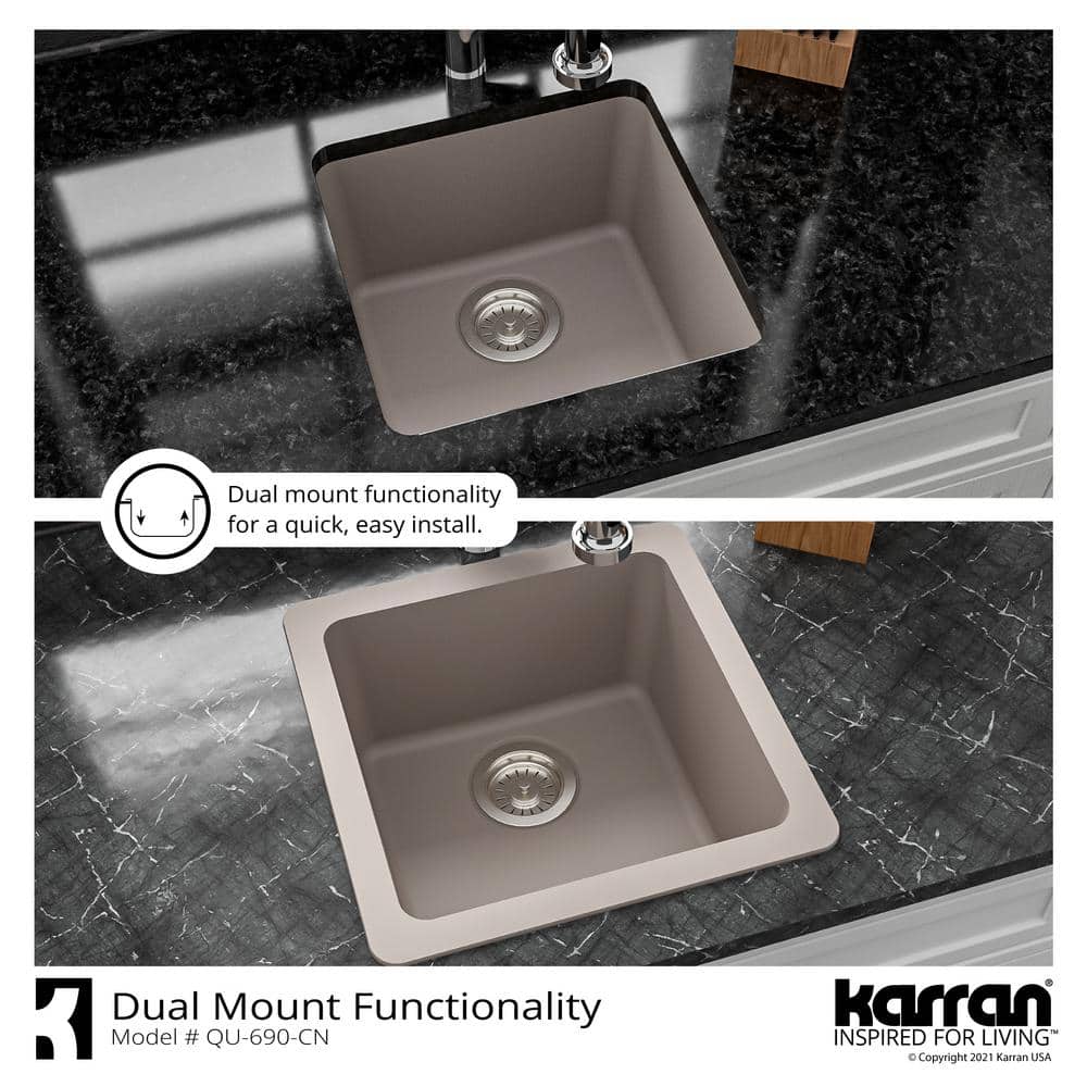 Karran 17'' Matte Concrete Quartz Undermount Bar Sink