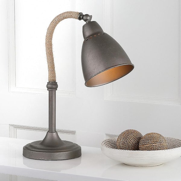 SAFAVIEH Naldo 19.5 in. Dark Grey Adjustable Table Lamp with Grey Shade