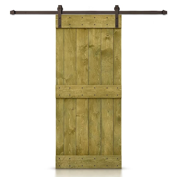 CALHOME Mid-Bar Series 36 in. x 84 in. Pre-Assembled Jungle Green Stained Wood Interior Sliding Barn Door with Hardware Kit