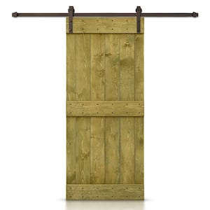 Mid-Bar Series 30 in. x 84 in. Solid Jungle Green Stained DIY Pine Wood Interior Sliding Barn Door with Hardware Kit