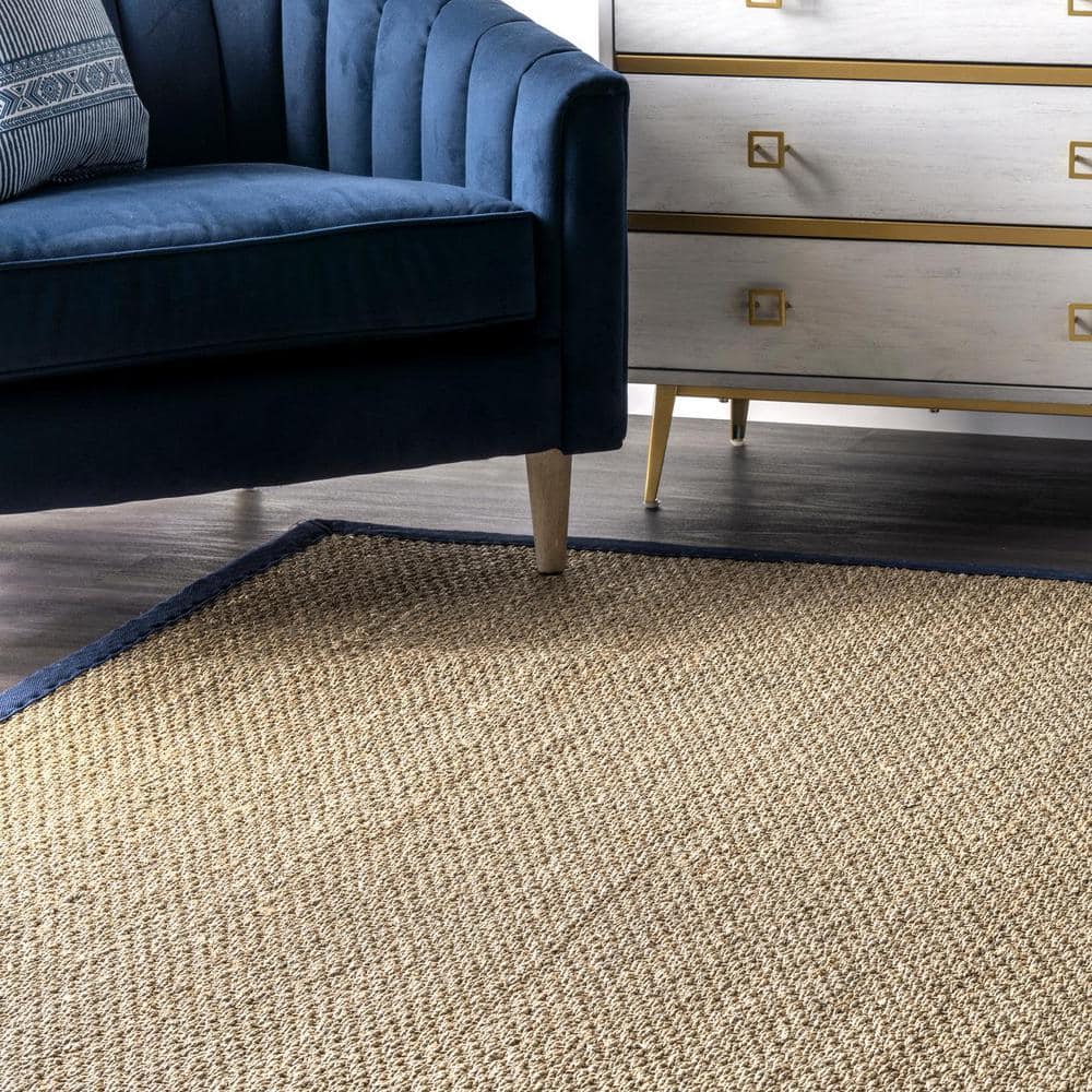 Navy Stripe Easy Care Seagrass 4' x 6' Area Rug