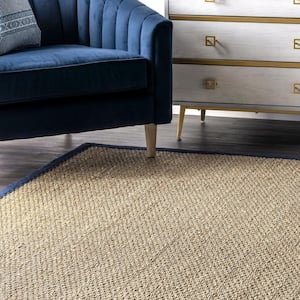 Elijah Seagrass with Border Navy 4 ft. x 6 ft. Area Rug