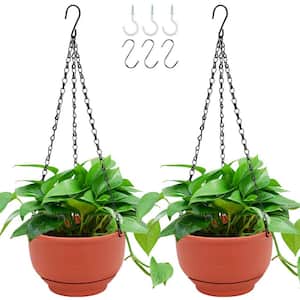 8 in. Dia Red Plastic Hanging Basket with Detachable Base (2-Pack)