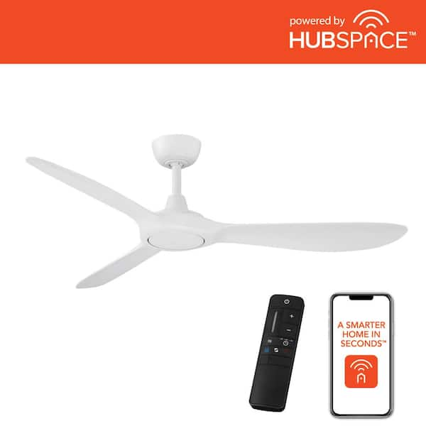 Home Decorators Collection Tager 52 in. Smart Indoor/Outdoor Matte White Ceiling Fan without Light with Remote Powered by Hubspace