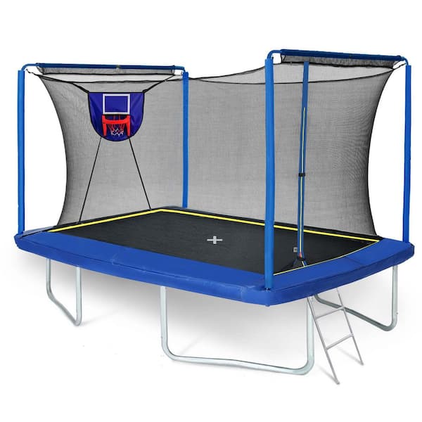 FLIPZA 8 ft. x 12 ft. Trampoline with Basketball Hoop and Enclosure Net