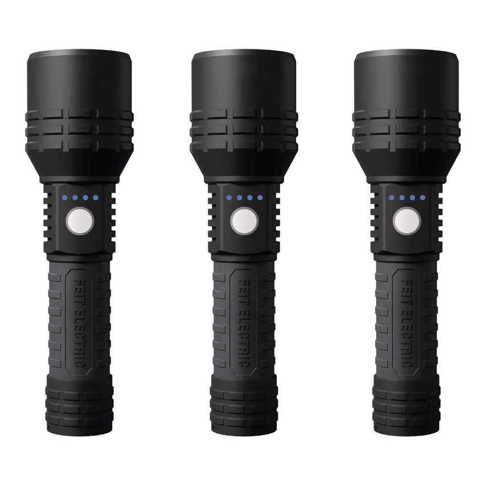 best electric plug in rechargeable flashlight 2018 Feit Electric 1100 lumens 7.3 in. Dual Power LED Rechargeable Long Range Handheld Flashlight (3-Pack)