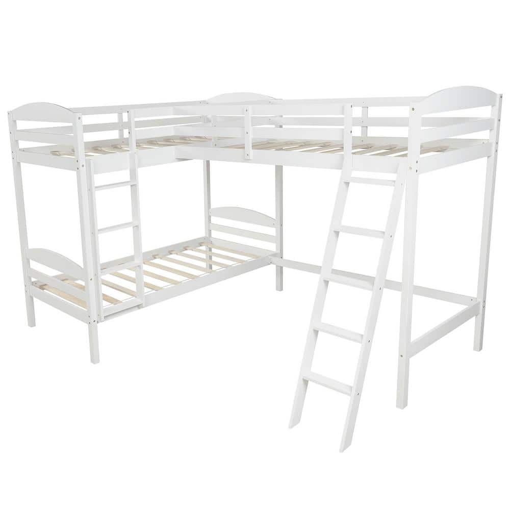 Qualfurn White Twin Size L Shaped Bunk Bed And Loft Bed Blek