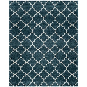 Hudson Shag Slate Blue/Ivory 6 ft. x 9 ft. Geometric Quatrefoil Area Rug