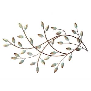 Gold & Teal Blowing Leaves Metal Wall Decor