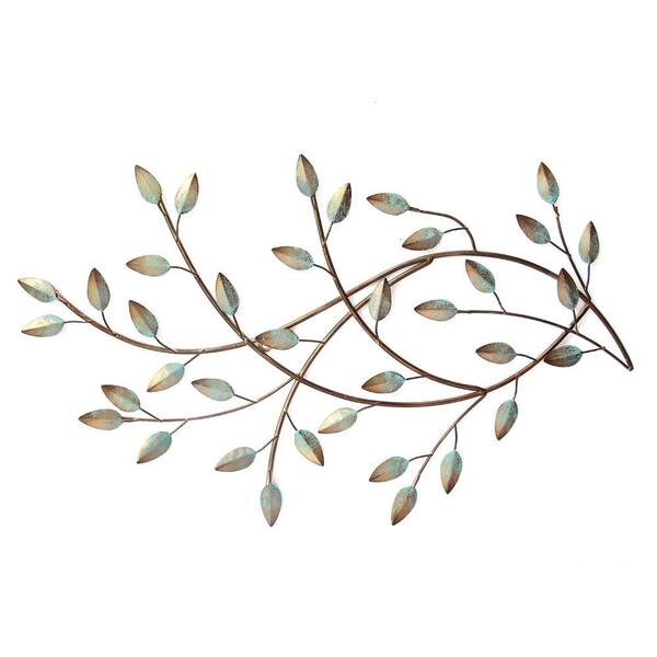 HomeRoots Gold & Teal Blowing Leaves Metal Wall Decor