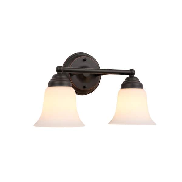 Ashhurst 2-Light Oil Rubbed Bronze Vanity Light with Frosted Glass Shades Ashhurst 2-Light Oil Rubbed Bronze Vanity Light with Frosted Glass Shades