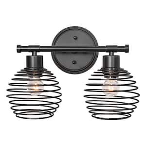 13.39 in. W 2-Light in Classic Black Dimmable Vanity Light with Globe Shade