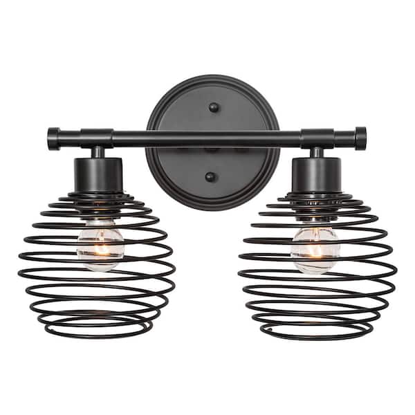 Vanity Art 13.39 in. W 2-Light in Classic Black Dimmable Vanity Light with Globe Shade