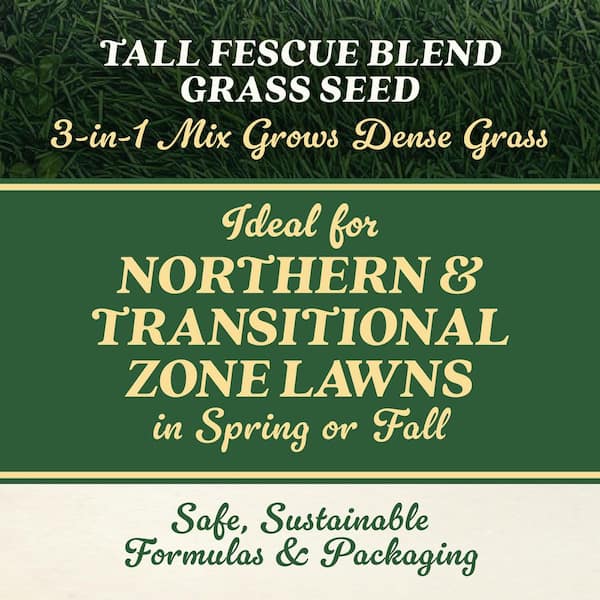 Tall Fescue Blend Grass Seed 8 lbs. Covers Up To 2,000 sq. ft. Fertilizer and Soil Improver, Naturally Crowds Out Weeds
