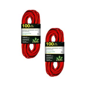 100 ft. 14/3 SJTW Outdoor Extension Cord - Orange with Green Lighted End (2-Pack)