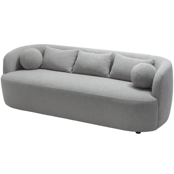 85 in. Round Arm Boucle Polyester 3-Seats Rectangle Sofa in. Light Gray