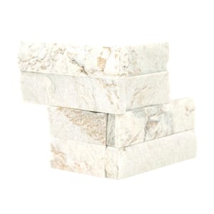 Royal White Ledger Corner 6 in. x 6 in. Splitface Quartzite Brick Look Wall Tile (1.25 sq. ft./Case)