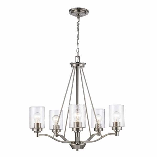 Simi 5-Light Brushed Nickel Chandelier Light Fixture with Seeded Glass Shades