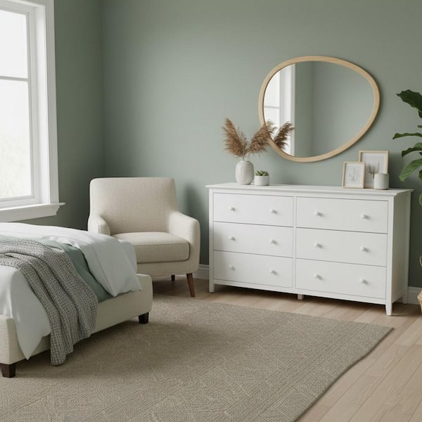 Brooklyn White 6-Drawer 57.3 in. W Solid Wood Dresser