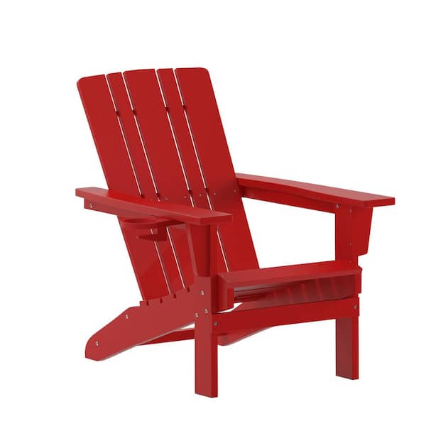 TAYLOR + LOGAN Red Faux Wood Resin Outdoor Lounge Chair in Red