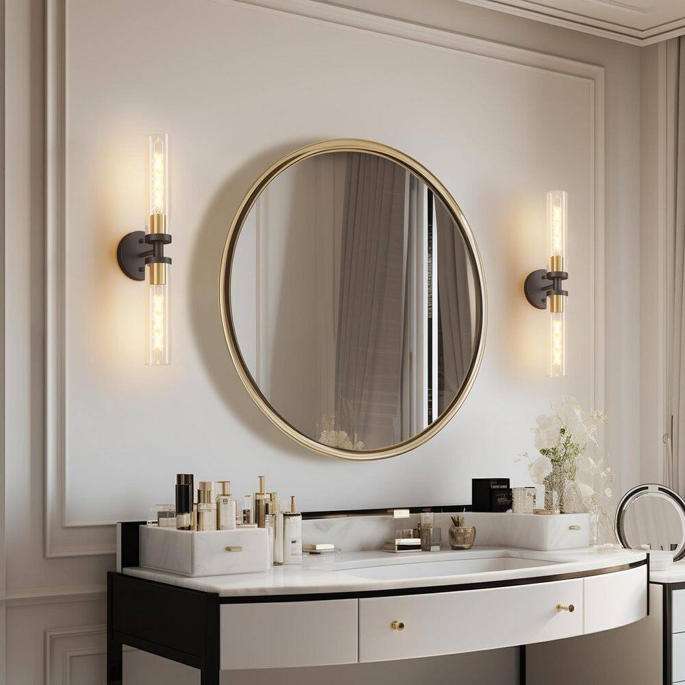 2-light Black and Gold Clear Glass Wall Sconces,Modern Sconces Wall Decor for Bathroom Mirror Hallway (Set of 2 ) price history on PriceWatchPro