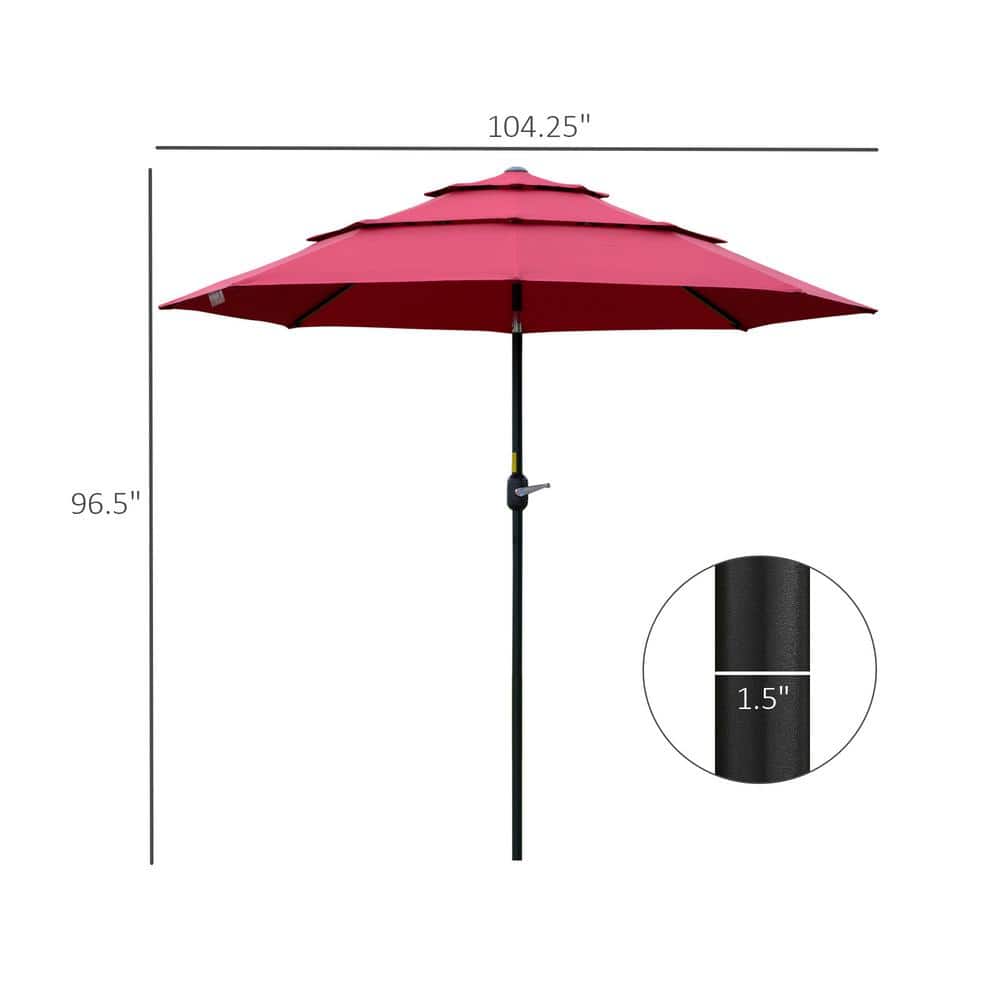 Wine Red 9' 3-Tier Outdoor Patio Umbrella with Crank and Tilt