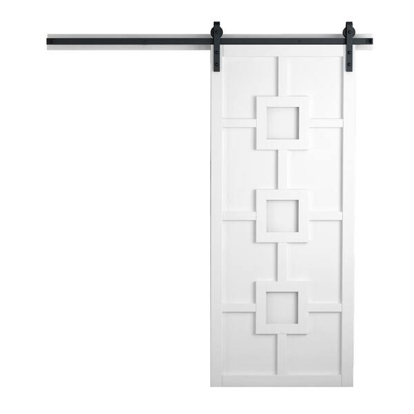 VeryCustom 42 in. x 84 in. Mod Squad Bright White Wood Sliding Barn Door with Hardware Kit