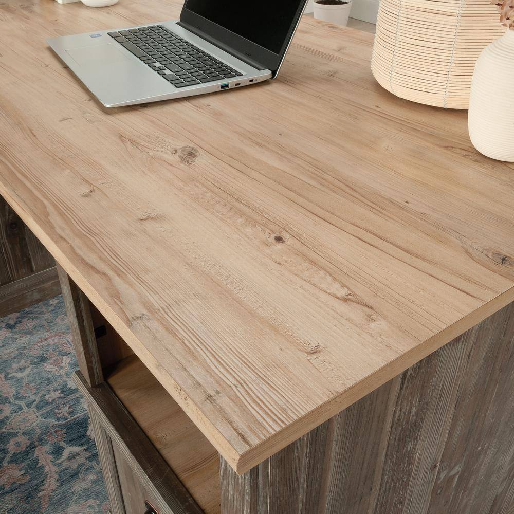 Pebble Pine Brown Executive Desk with Drawers and Filing Cabinet