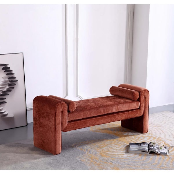 Manhattan Comfort Concord Terracotta 59 in. Modern Chenille Upholstered Bedroom Bench