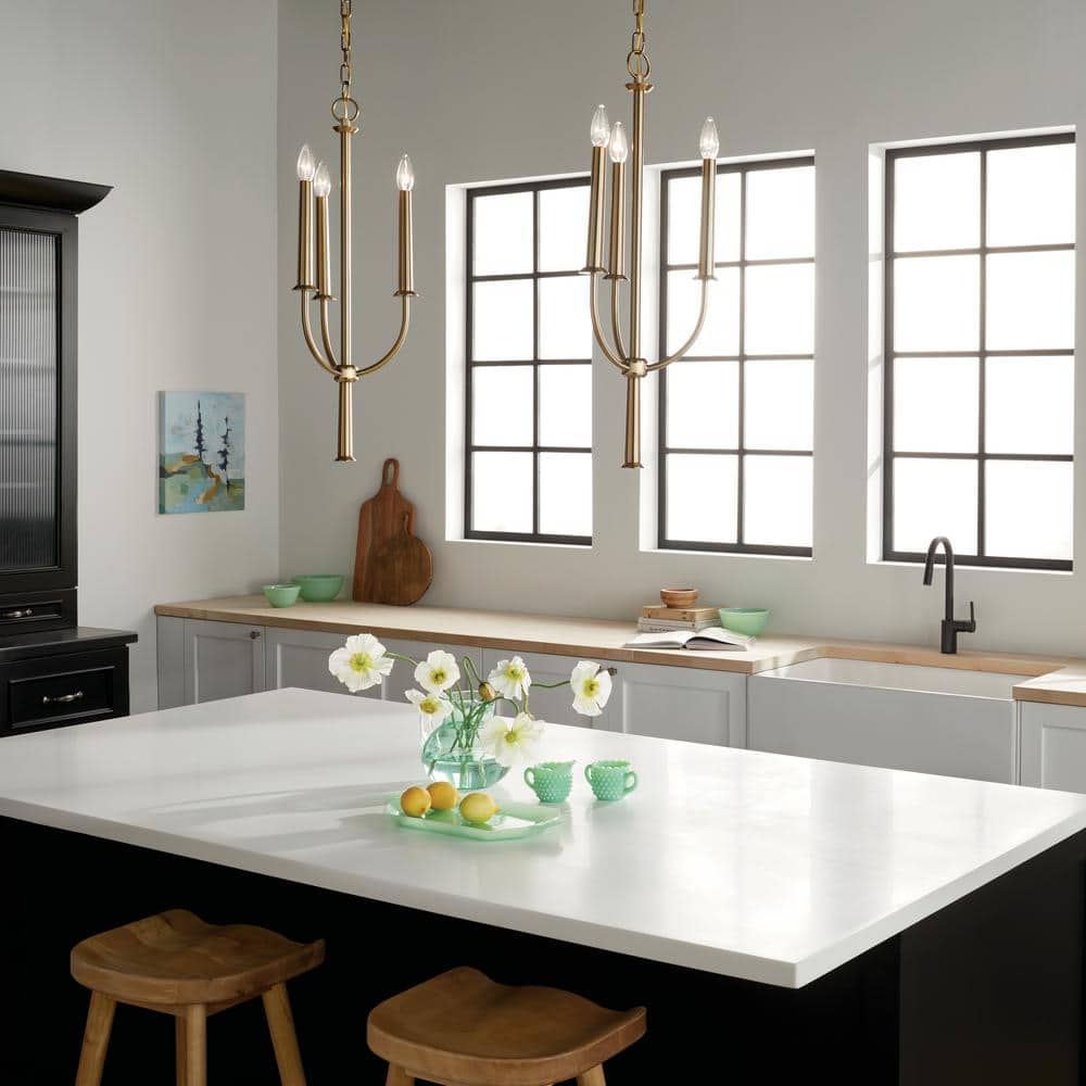 Florence 11.25 in. 3-Light Brushed Natural Brass Traditional Candle Linear Mini Chandelier for Dining Room price history on PriceWatchPro