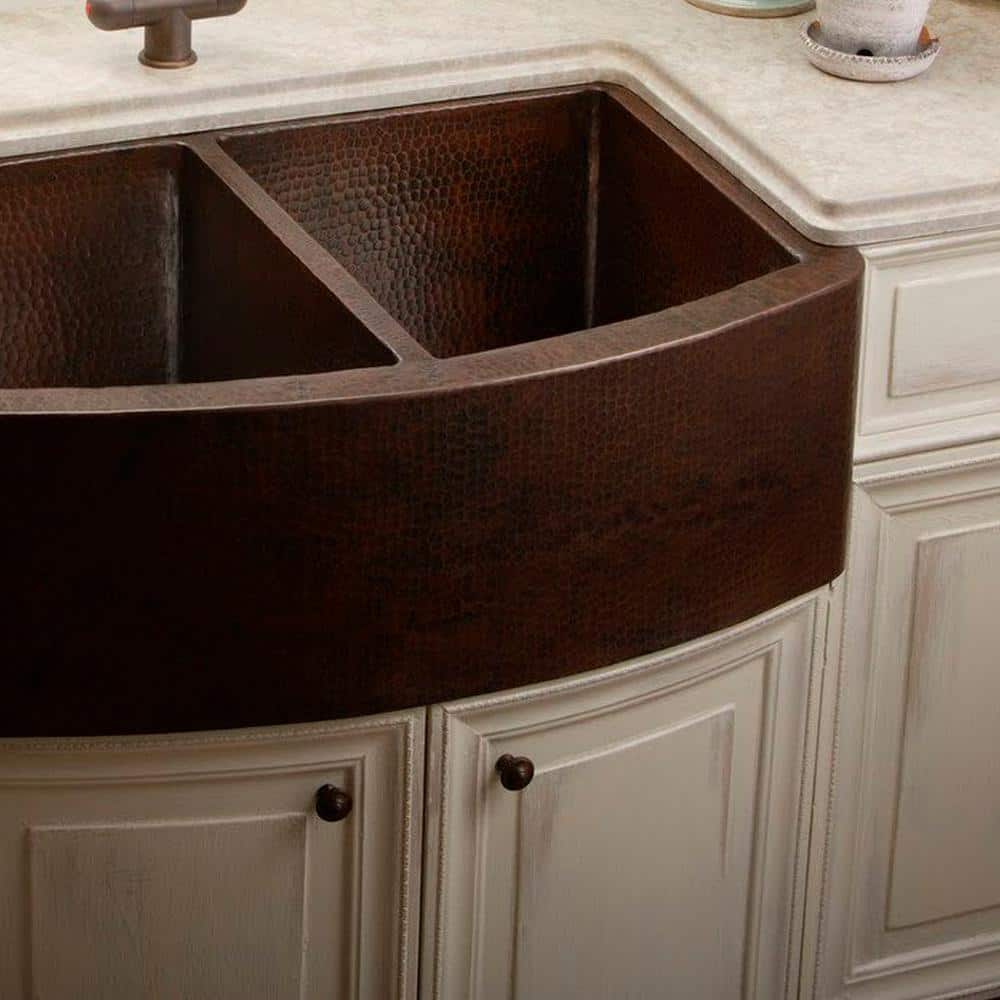 36'' Antique Copper Double Bowl Farmhouse Sink