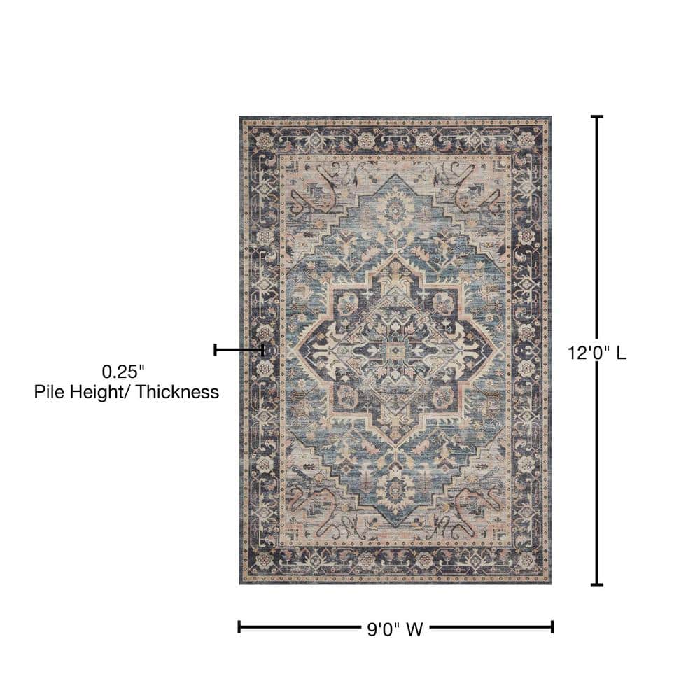 Hathaway Blue and Multicolor 9' x 12' Synthetic Area Rug