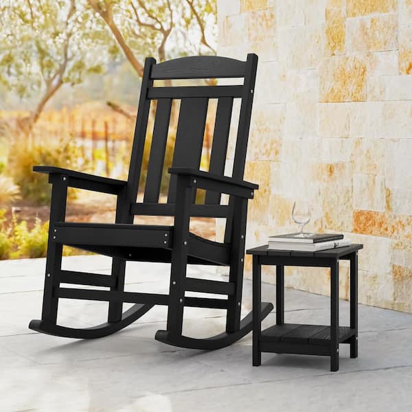 OrangeOne Grant Black Poly All Weather Resistant Plastic Adirondack Porch Rocker Indoor Outdoor Rocking Chair