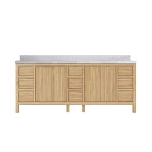 Elizabeth 84 in. W x 22 in. D x 36 in. H Double Sink Bath Vanity in Natural with 2" Calacatta Nuvo Top
