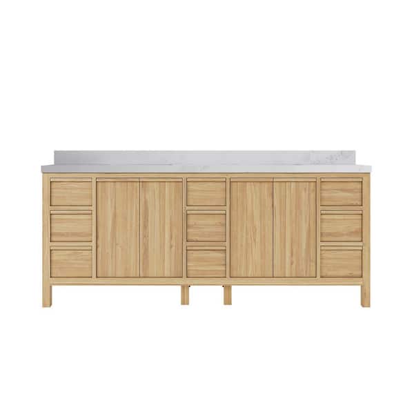 Willow Collections Elizabeth 84 in. W x 22 in. D x 36 in. H Double Sink Bath Vanity in Natural with 2" Calacatta Nuvo Top