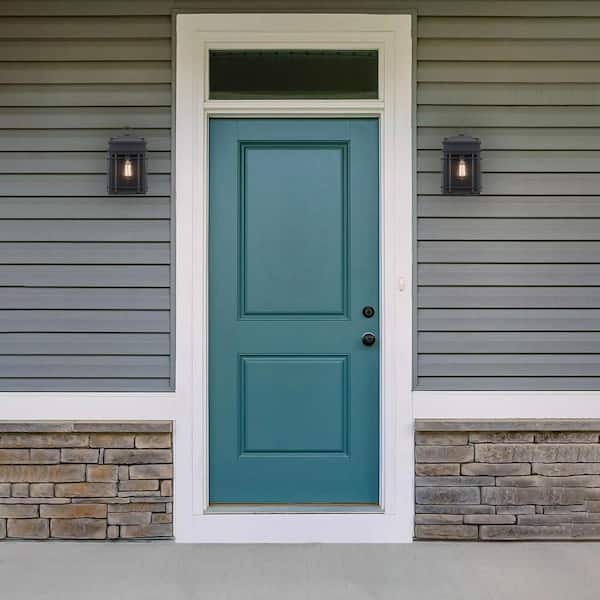 Bel Air 14 in. 1-Light Black Outdoor Pocket Wall Light Fixture with Clear Glass