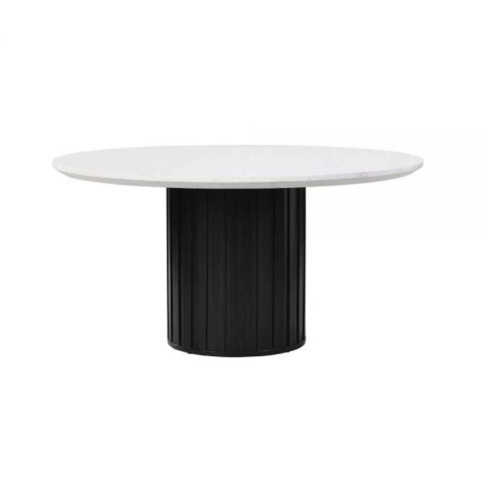 54" Round White Marble Top Black Pedestal Dining Table