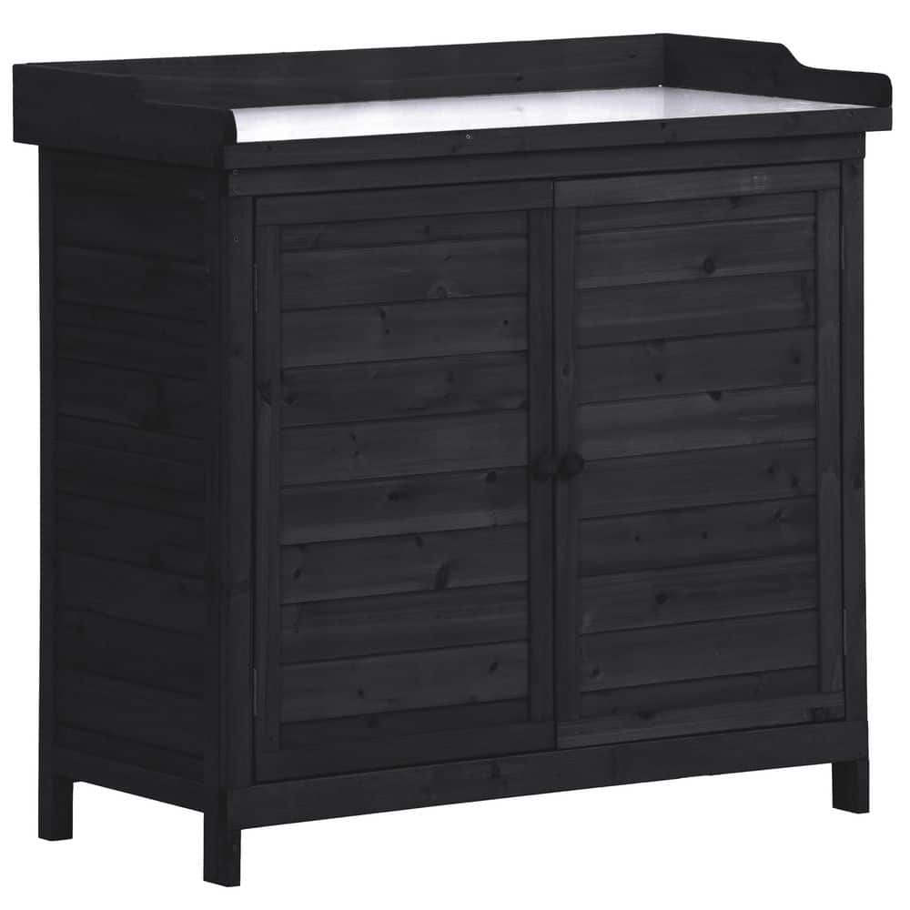 39 in. Outdoor Potting Bench Table Garden Rustic Storage Cabinet with 2-Tie