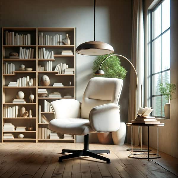 THOMA Fabric Ivory Accent Arm Chair with Ergonomic Design, Adjustable Height, and 360° Swivel for Living Room, Bedroom
