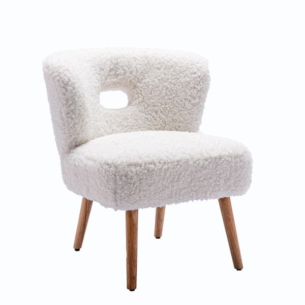 Unbranded White Lambskin Sherpa Upholstery Open Back Accent Chair