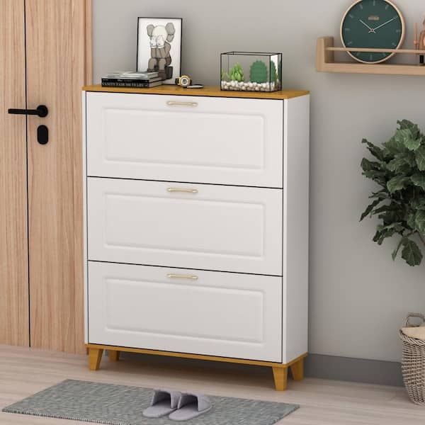 49.5 in. H x 35.4 in. W 24-Pairs White Wood Shoe Storage Cabinet with Foldable Compartments