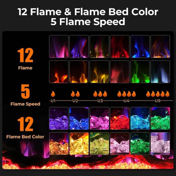 50 in. wall-mounted smart silent electric fireplace with timer and remote control in Black