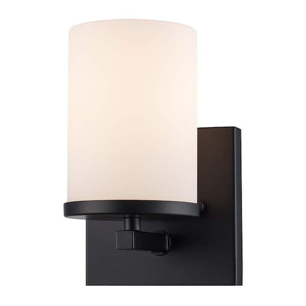 Bel Air Lighting Cornerstone 1-Light Black Wall Sconce Light Fixture with Frosted Glass Shade