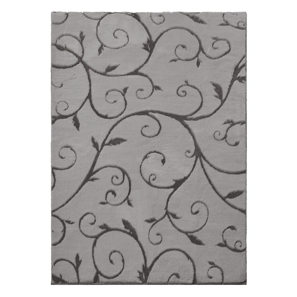 8 ft. x 10 ft. Gray Vine Lines Washable Microfleece Vine Area Rug