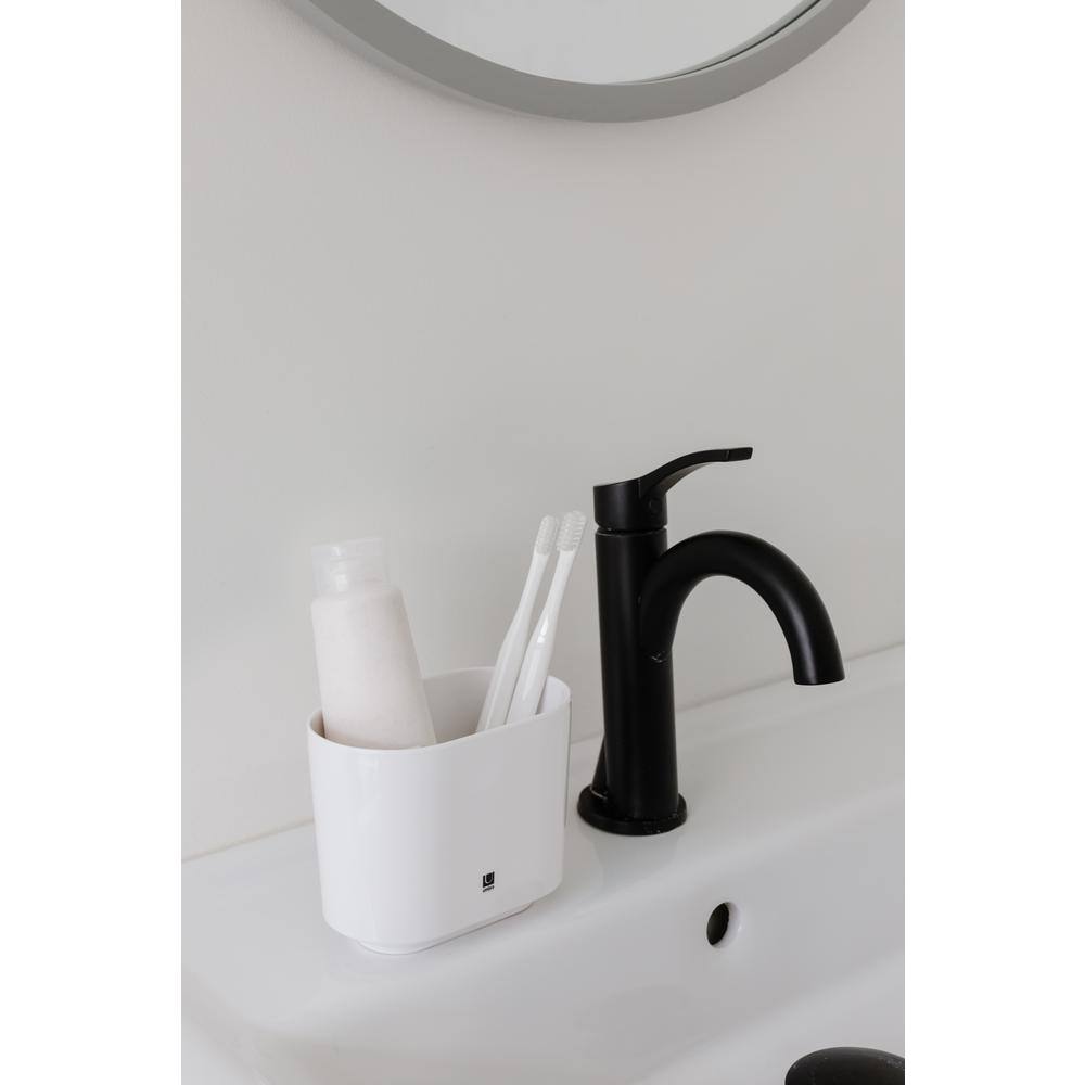 White Oval Melamine Toothbrush Holder with Nickel Finish