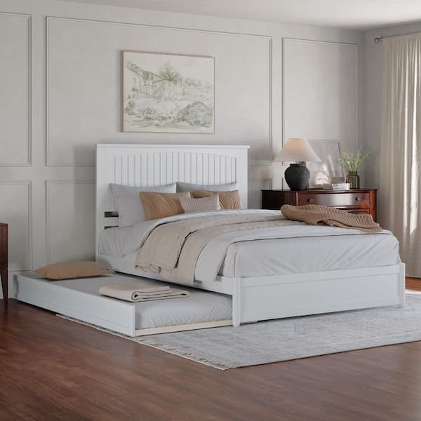 AFI Malta White Solid Wood Frame Queen Platform Bed with Panel Footboard and Twin XL Trundle