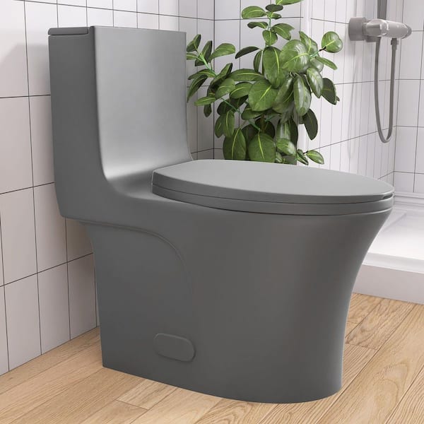 1-Piece Toilet 1.1/1.6 GPF Dual Flush Elongated Standard-Size Toilet with Soft Closing Seat Included in Light Gray