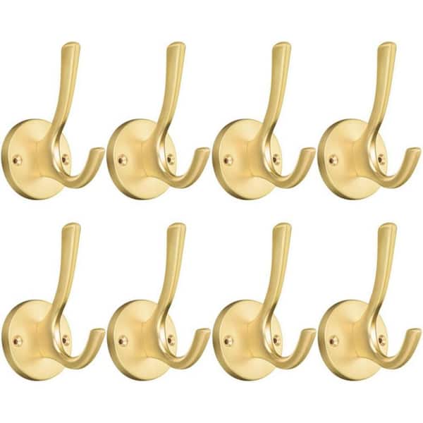 PRIMEPLUS 8-Piece Stainless Steel J-Hook Robe/Towel Hook with Round Mount Post in Brushed Gold